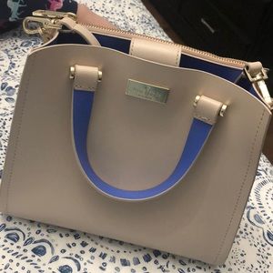 Nude Kate spade small tote with blue interior